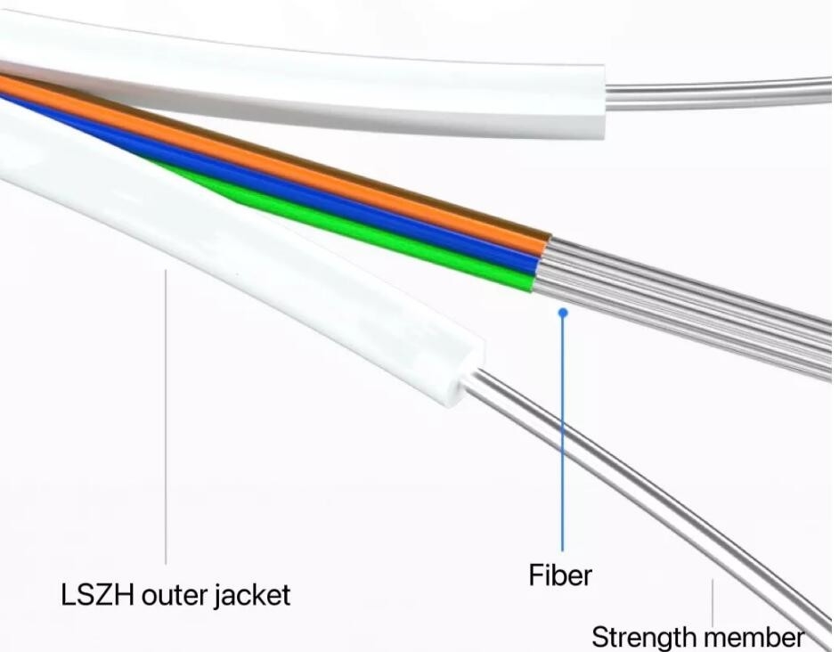 Cabo de fibra óptica monomodo de 2 núcleos GJYXFCH Cabo drop de fibra GJYXCH para ambientes externos/internos