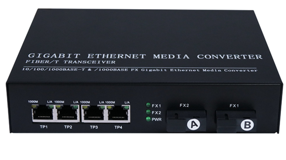 Conversor ótico da fibra do SNMP de IP30 QoS 10/100/1000 de gigabit 4 Rj45 1.25Gbps
